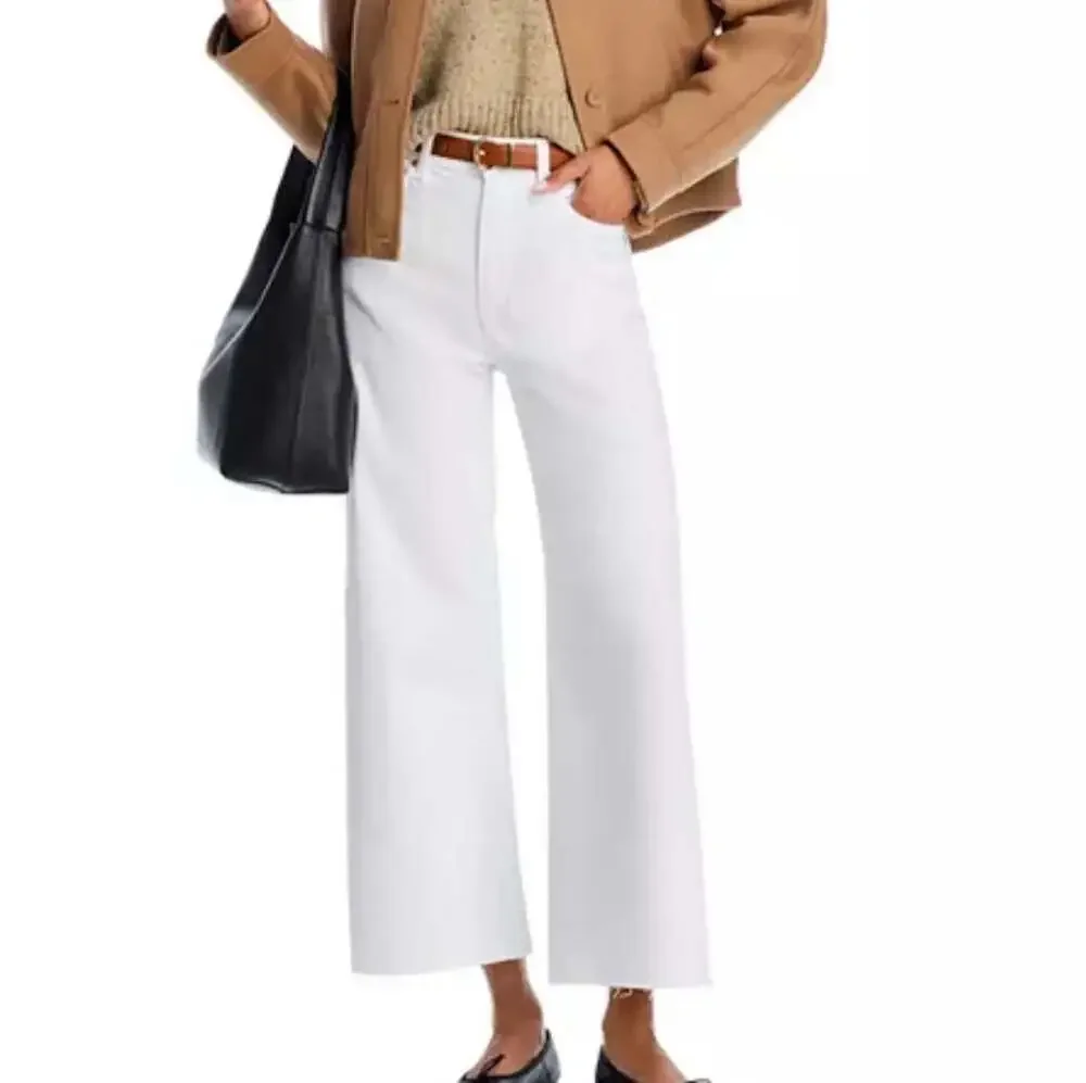 PAIGE Anessa High Rise Wide Leg Cropped Ankle Raw Hem Jeans in White 29 - Picture 2 of 9